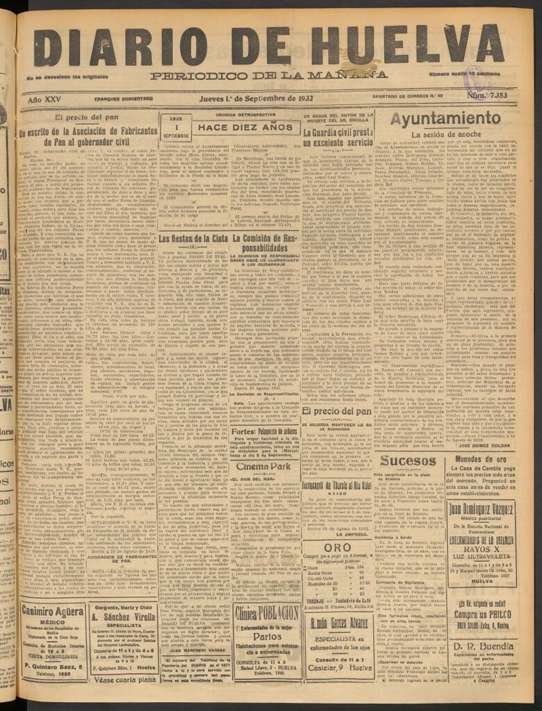 Miniatura de Diario de Huelva : periódico independiente del 1 de septiembre de 1932