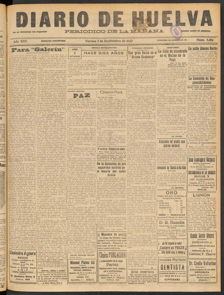 Miniatura de Diario de Huelva : periódico independiente del 2 de septiembre de 1932