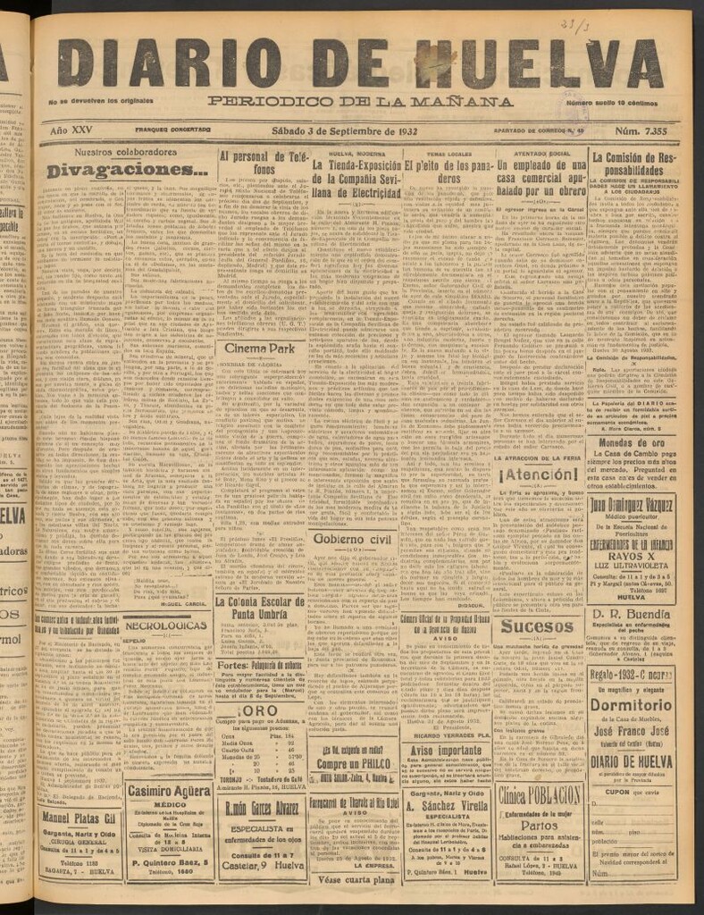 Miniatura de Diario de Huelva : periódico independiente del 3 de septiembre de 1932