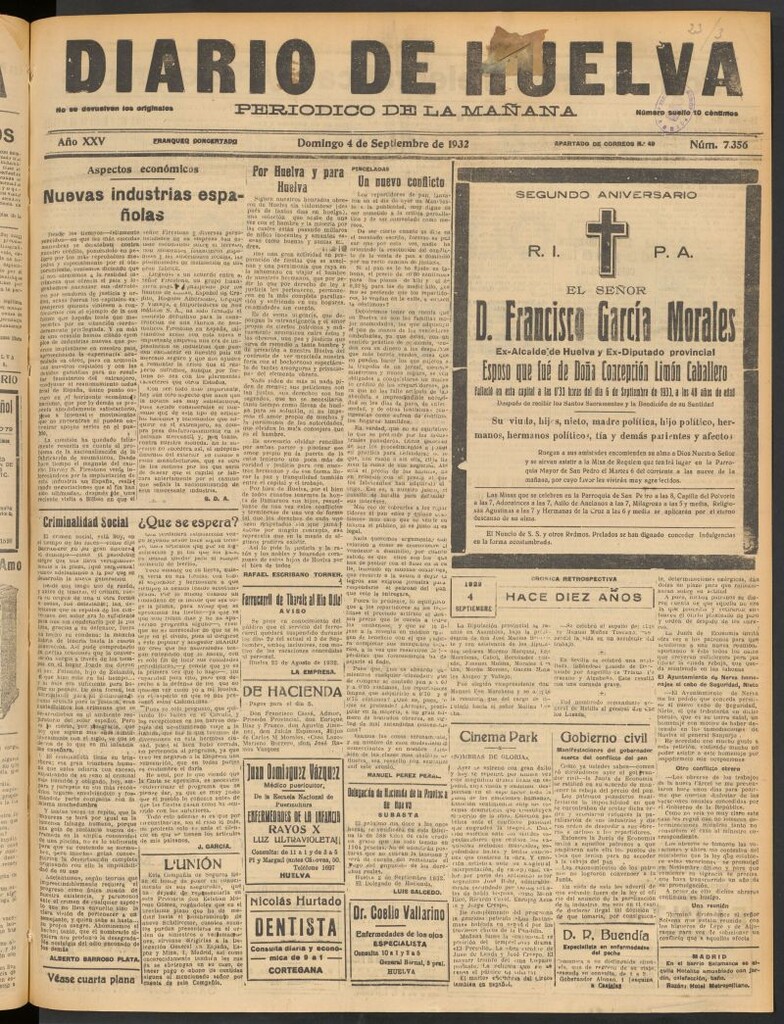 Miniatura de Diario de Huelva : periódico independiente del 4 de septiembre de 1932
