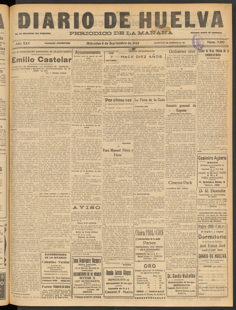Miniatura de Diario de Huelva : periódico independiente del 8 [sic] de septiembre de 1932