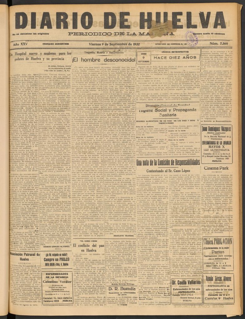 Miniatura de Diario de Huelva : periódico independiente del 9 de septiembre de 1932
