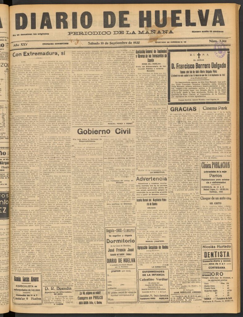 Miniatura de Diario de Huelva : periódico independiente del 10 de septiembre de 1932