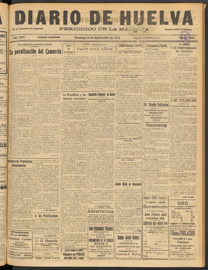 Miniatura de Diario de Huelva : periódico independiente del 11 de septiembre de 1932