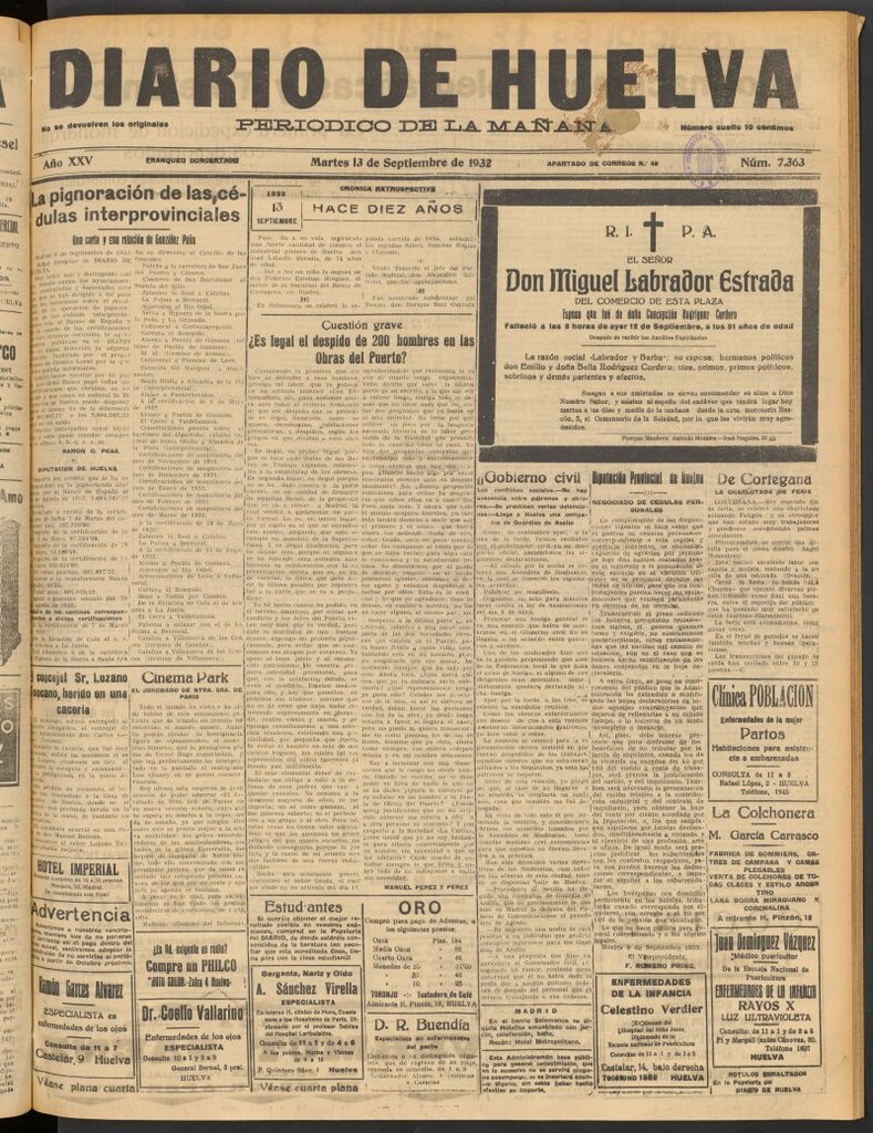 Miniatura de Diario de Huelva : periódico independiente del 13 de septiembre de 1932