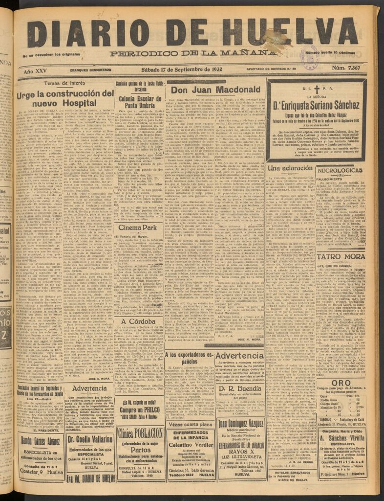 Miniatura de Diario de Huelva : periódico independiente del 17 de septiembre de 1932