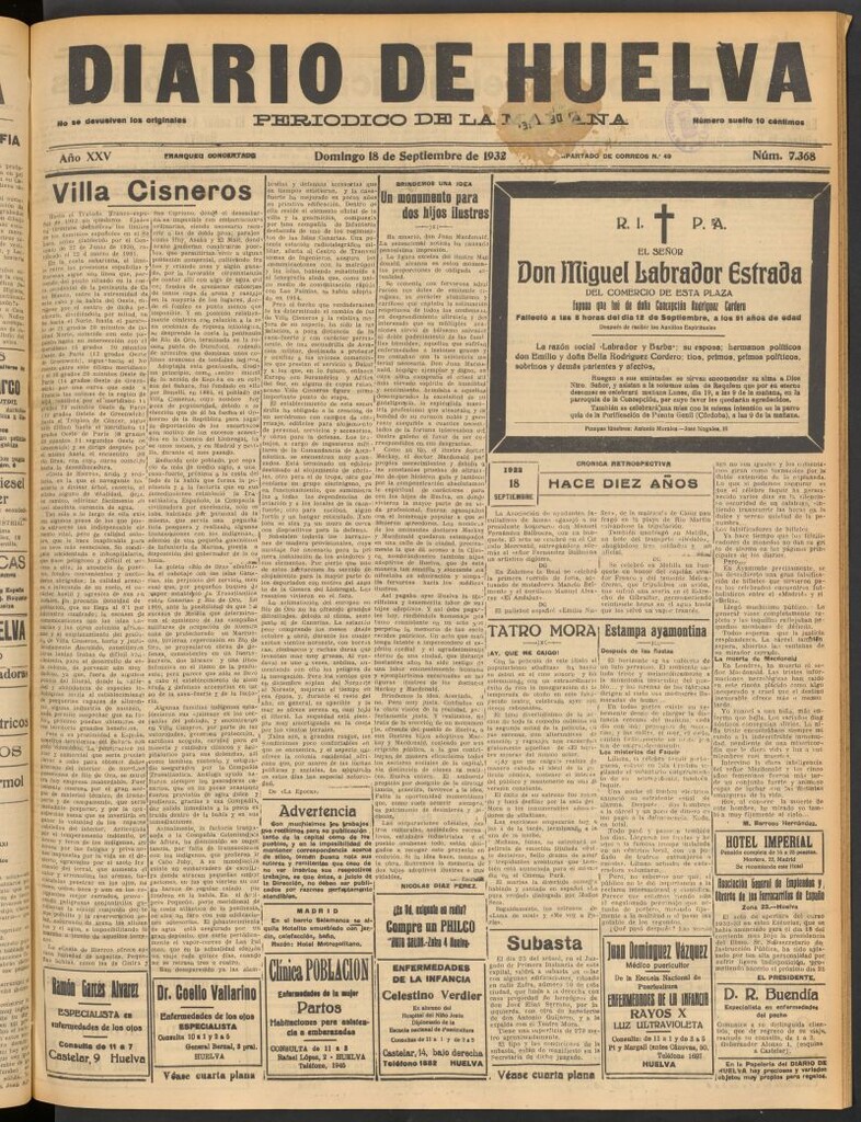 Miniatura de Diario de Huelva : periódico independiente del 18 de septiembre de 1932