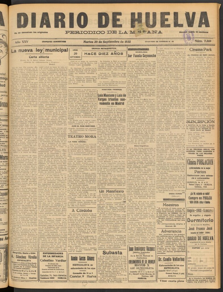 Miniatura de Diario de Huelva : periódico independiente del 20 de septiembre de 1932