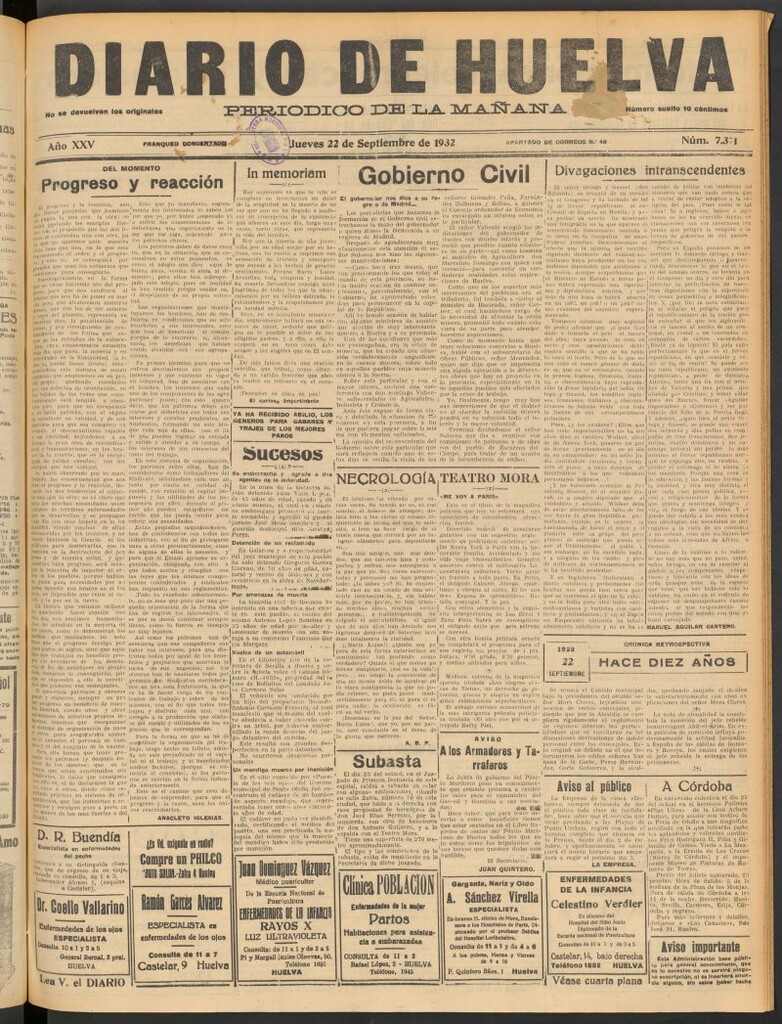 Miniatura de Diario de Huelva : periódico independiente del 22 de septiembre de 1932