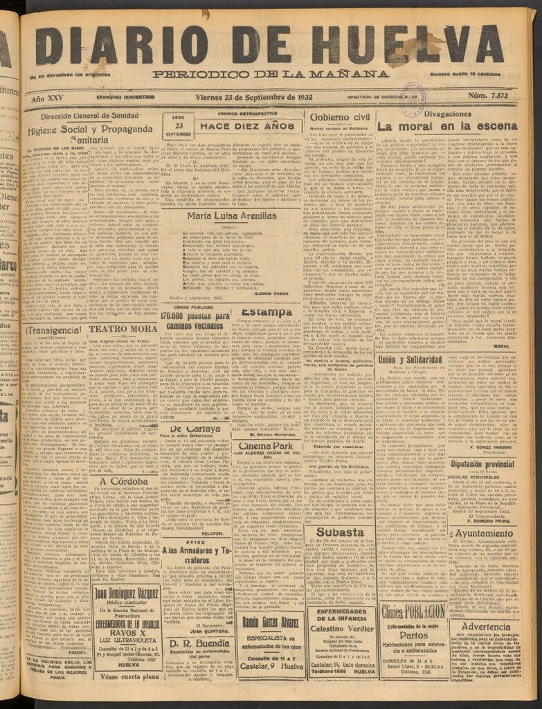 Miniatura de Diario de Huelva : periódico independiente del 23 de septiembre de 1932