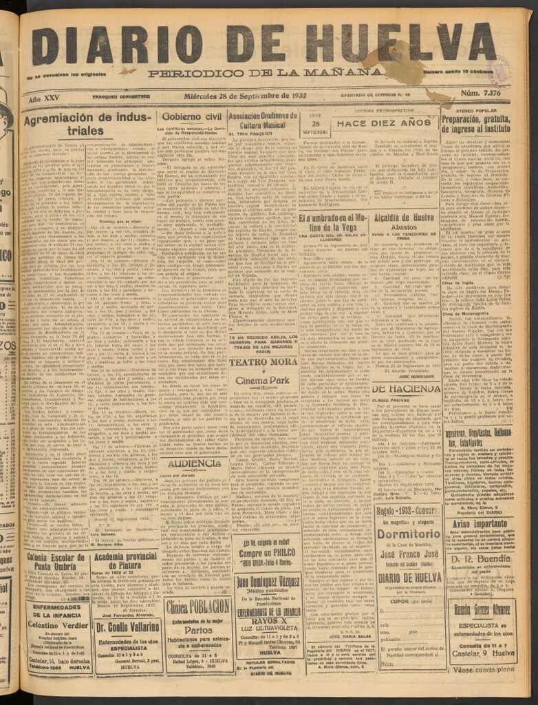 Miniatura de Diario de Huelva : periódico independiente del 28 de septiembre de 1932