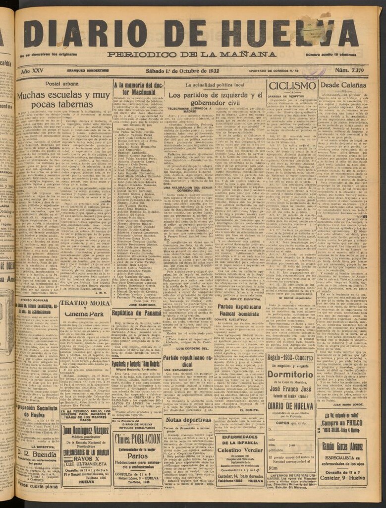 Miniatura de Diario de Huelva : periódico independiente del 1 de octubre de 1932