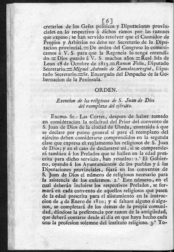 Miniatura de Exención de los religiosos de S. Juan de Dios del reemplazo del ejército.