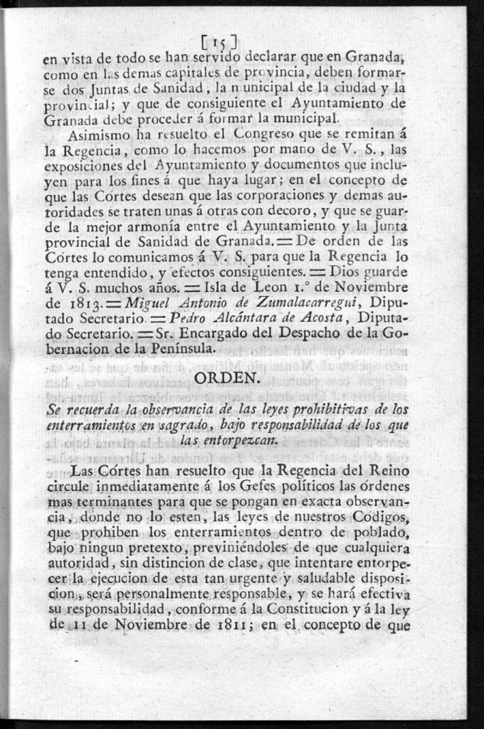 Miniatura de Se recuerda la observancia de las leyes prohibitivas de los enterramientos en sagrado, bajo responsabilidad de los que las entorpezcan.