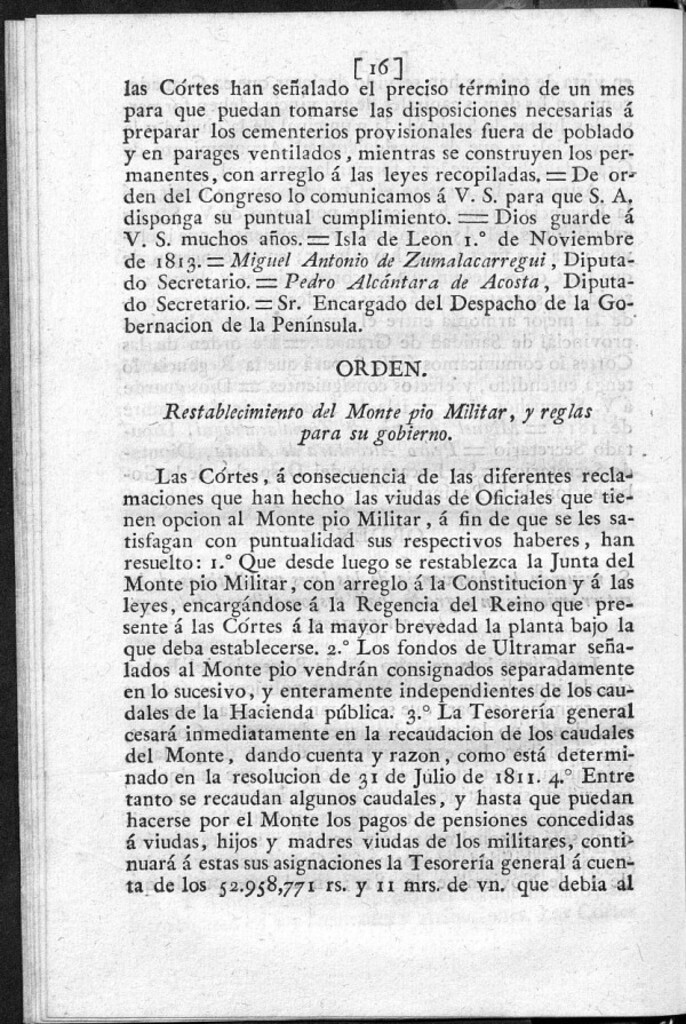 Miniatura de Restablecimiento del Monte pió Militar y reglas para su gobierno.