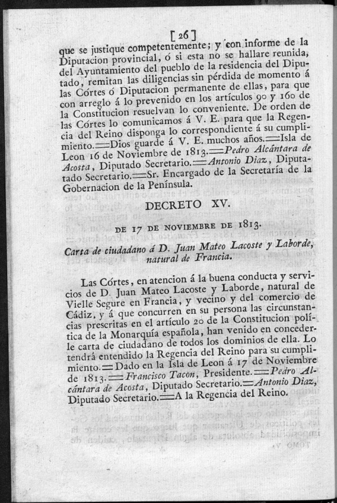 Miniatura de Carta de ciudadano a D. Juan Mateo Lacoste y Laborde, natural de Francia.