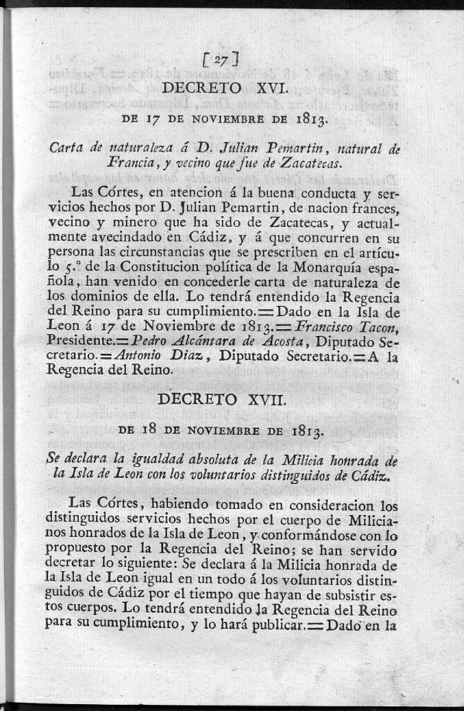 Miniatura de Se declara la igualdad absoluta de la Milicia honrada de la Isla de León con los voluntarios distinguidos de Cádiz.