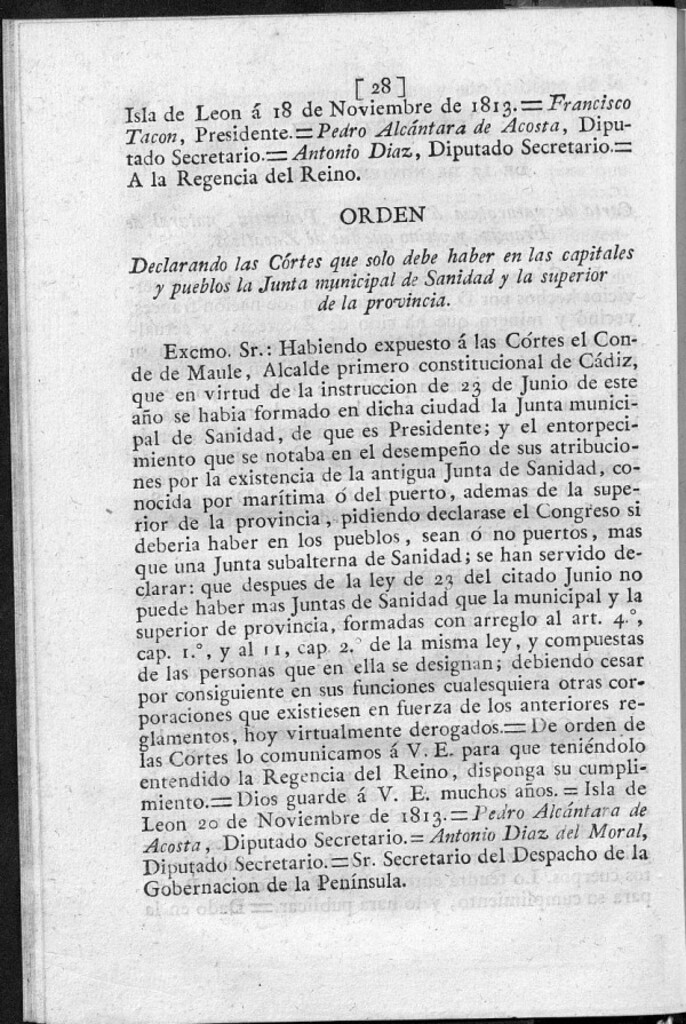 Miniatura de Declarando las Cortes que solo debe haber en las cápitales y pueblos la Junta municipal de Sanidad y la superior de la provincia.