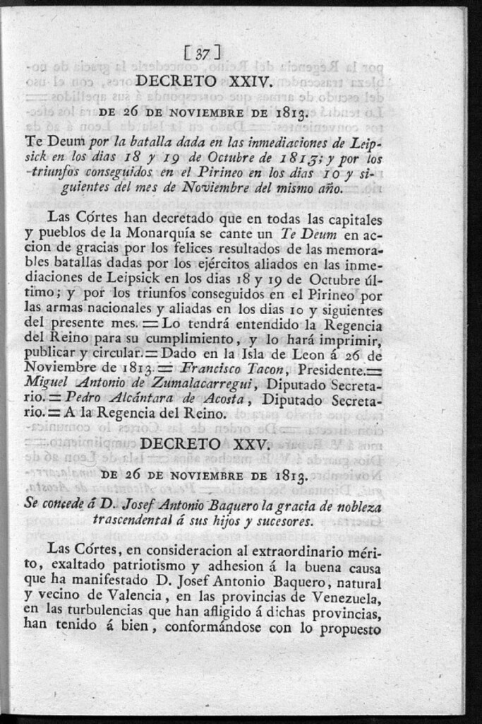 Miniatura de Te Deum por la batalla dada en las inmediaciones de Leipsick en los dias 18 y 19 de Octubre de 1813; y por los triunfos conseguidos en el Pirineo en los dias 10 y siguientes del mes de Noviembre del mismo año.