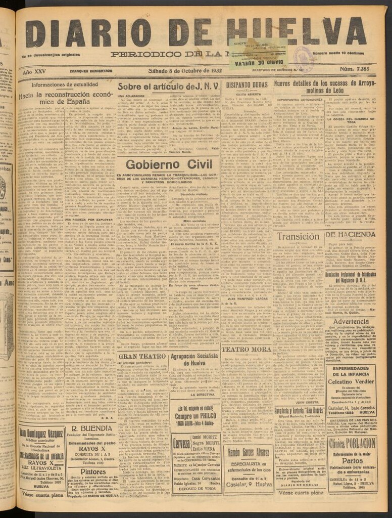 Miniatura de Diario de Huelva : periódico independiente del 8 de octubre de 1932