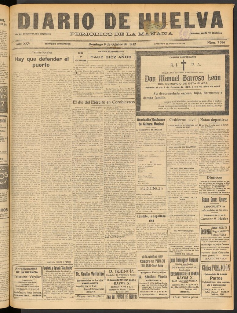 Miniatura de Diario de Huelva : periódico independiente del 9 de octubre de 1932