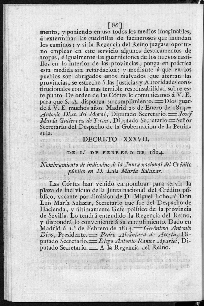 Miniatura de Nombramiento de individuo de la Junta nacional del Crédito público en D. Luis María Salazar.