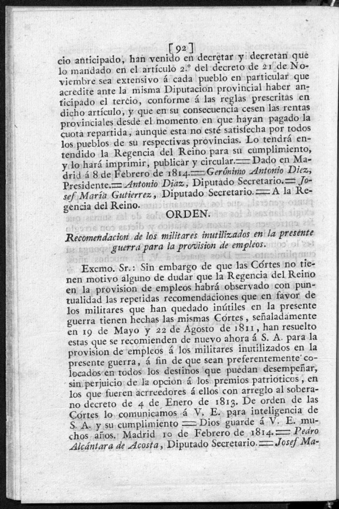 Miniatura de Recomendación dé los militares inutilizados en la presente guerra para la promisión de empleos.