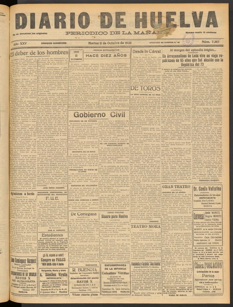 Miniatura de Diario de Huelva : periódico independiente del 11 de octubre de 1932