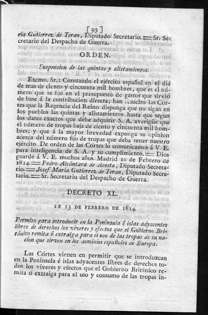 Miniatura de Permiso para introducir en la Península é islas adyacentes libres de derechos los víveres y efectos que el Gobierno Británico remita ó extraiga para el uso de las tropas de su nación que sirven en los dominios españoles de Europa.