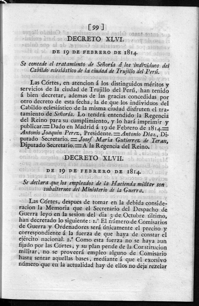 Miniatura de Se concede el tratamiento de Señoría á los individuos del Cabildo eclesiástico de la ciudad de Trujillo del Perú.