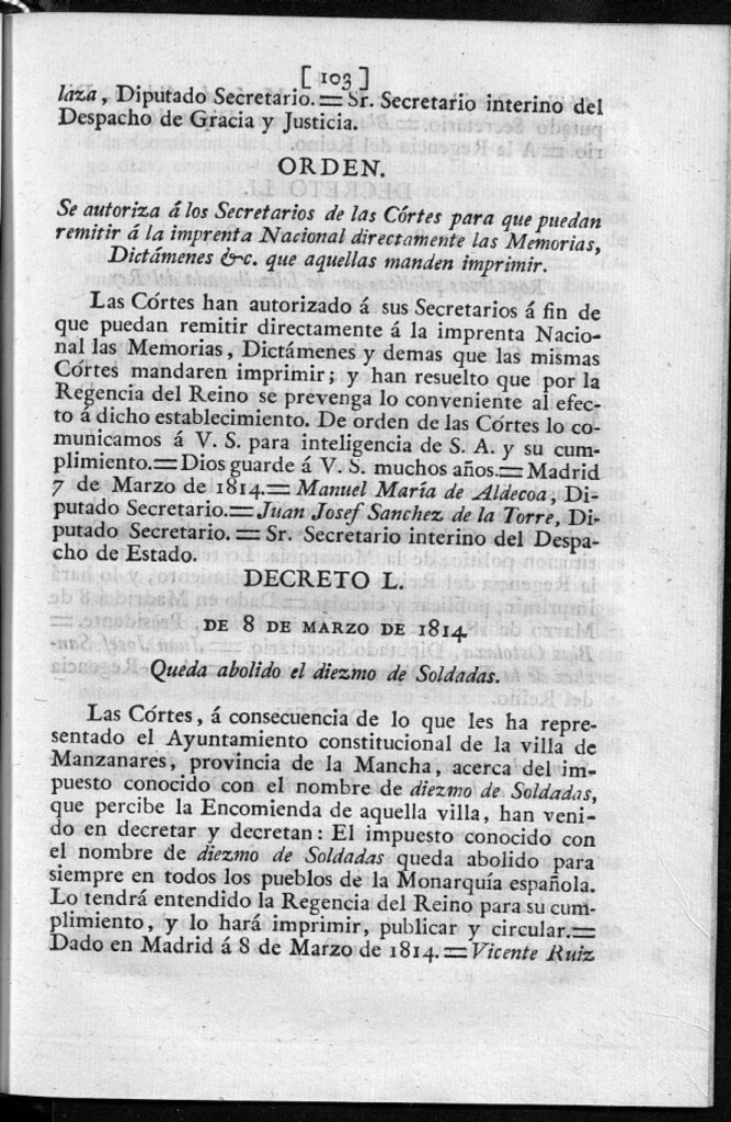 Miniatura de Queda abolido el diezmo de Soldadas.