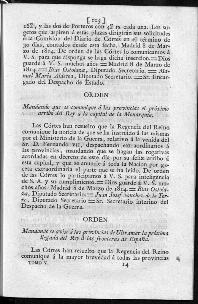 Miniatura de Mandando se avise á las provincias de Ultramar la próxima llegada del Rey á las fronteras de España.