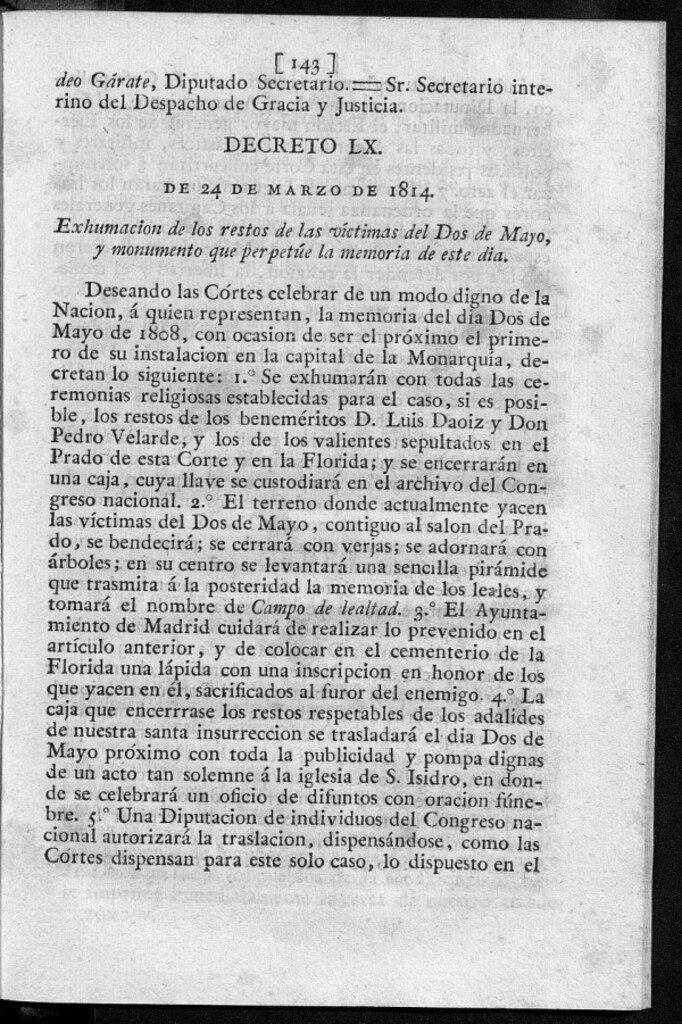 Miniatura de Exhumación de los restos de las víctimas del Dos de Mayo y monumento que perpetúe la memoria de este dia.