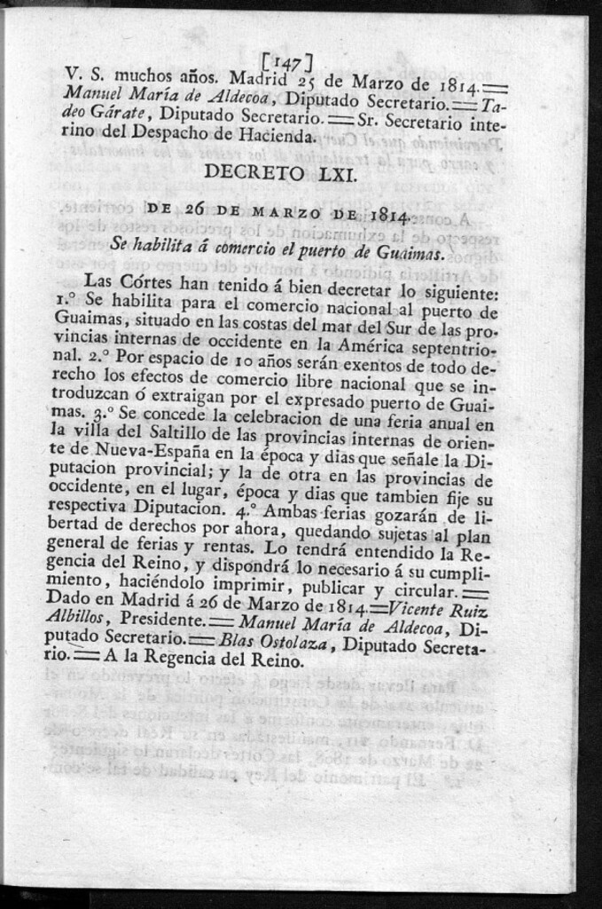 Miniatura de Se habilita á comercio el puerto de Guaimas.