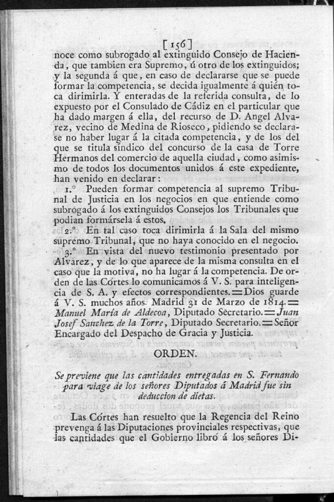 Miniatura de Se previene que las cantidades entregadas en S. Fernando para viage de los señores Diputados á Madrid fue sin deducción de dietas.