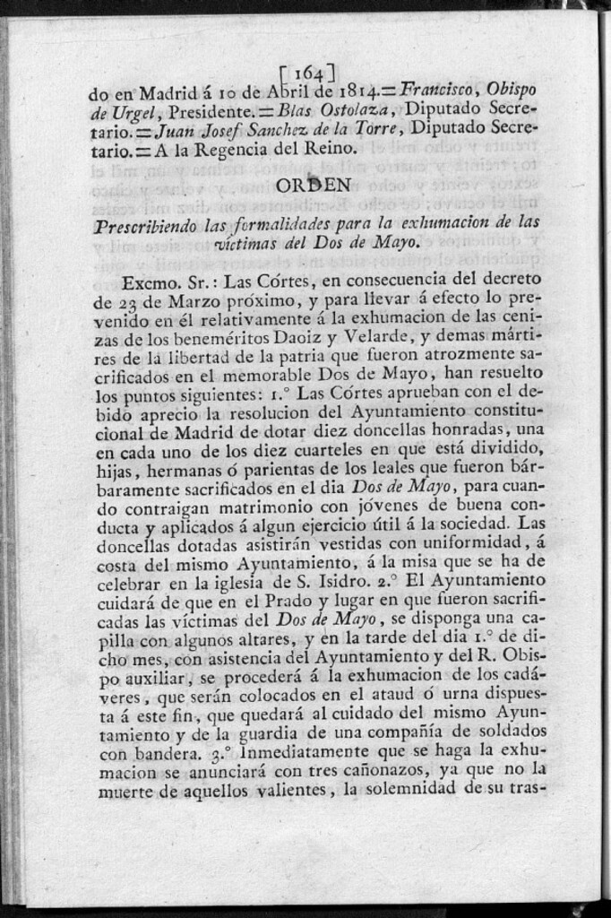 Miniatura de Prescribiendo las formalidades para la exhumación de las victimas del Dos de Mayo.