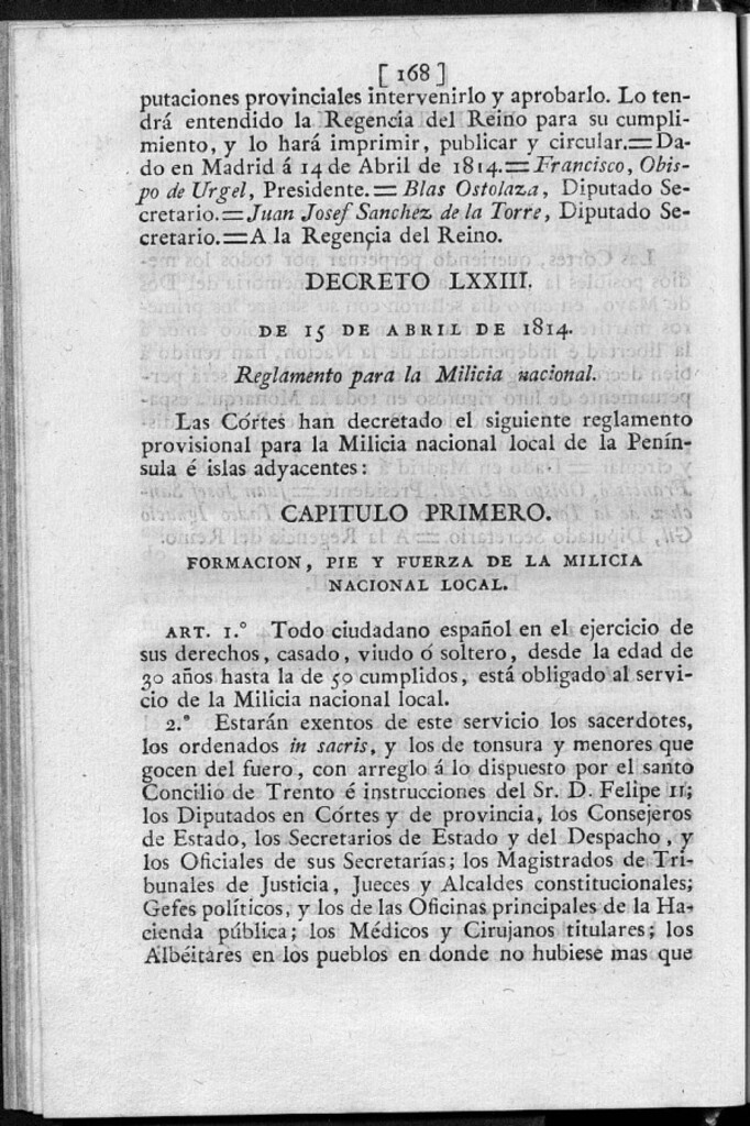 Miniatura de Reglamento para la Milicia nacional.