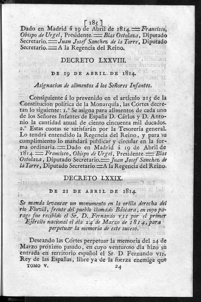 Miniatura de Se manda levantar un monumento en la orilla derecha del rio Fluvia, frente del pueblo llamado Báscara, en cuyo parage fue recibido el Sr. D. Fernando VII por el primer Ejército nacional el dia 24 de Marzo de 1814, para perpetuar la memoria de este suceso.