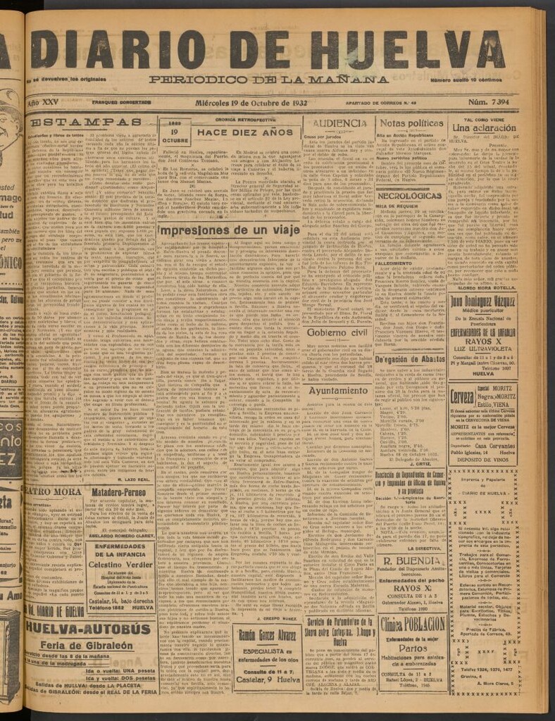 Miniatura de Diario de Huelva : periódico independiente del 19 de octubre de 1932