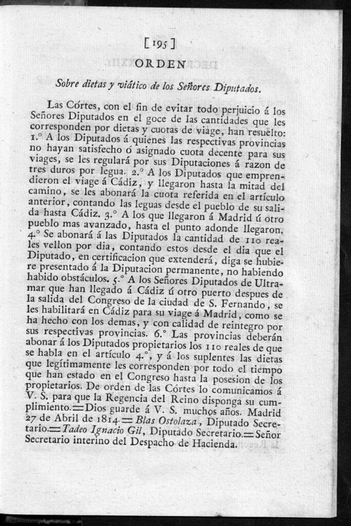 Miniatura de Sobre dietas y viático de los Señores Diputados.