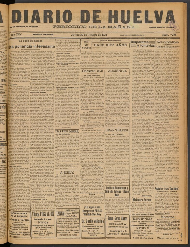 Miniatura de Diario de Huelva : periódico independiente del 20 de octubre de 1932