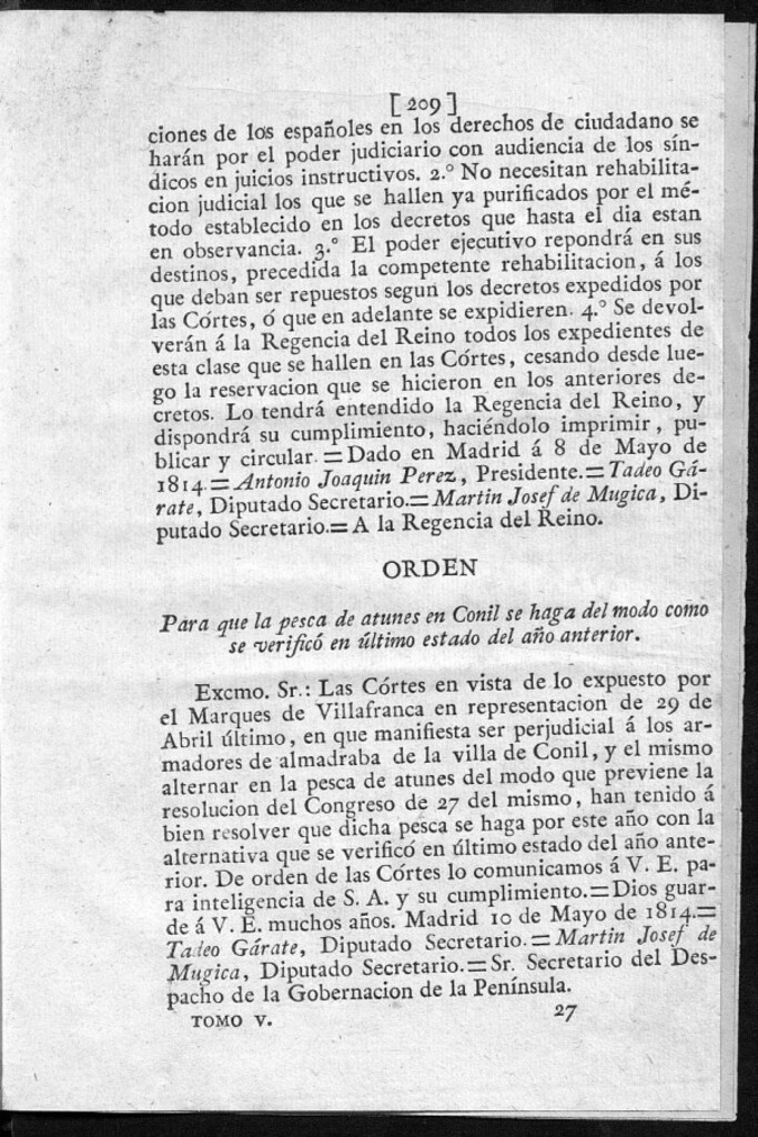 Miniatura de Para que la pesca de atunes en Conil se haga del modo como se verificó en último estado del año anterior.