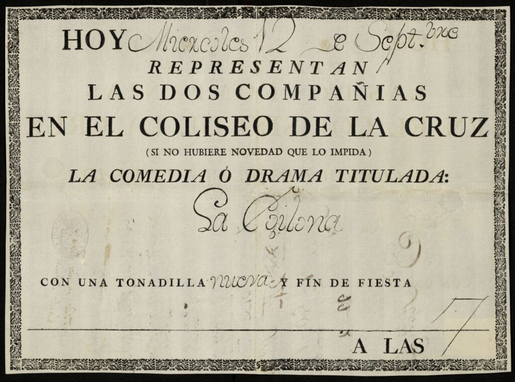 Miniatura de Cartel anunciador de la obra La Egilona en el Teatro de la Cruz