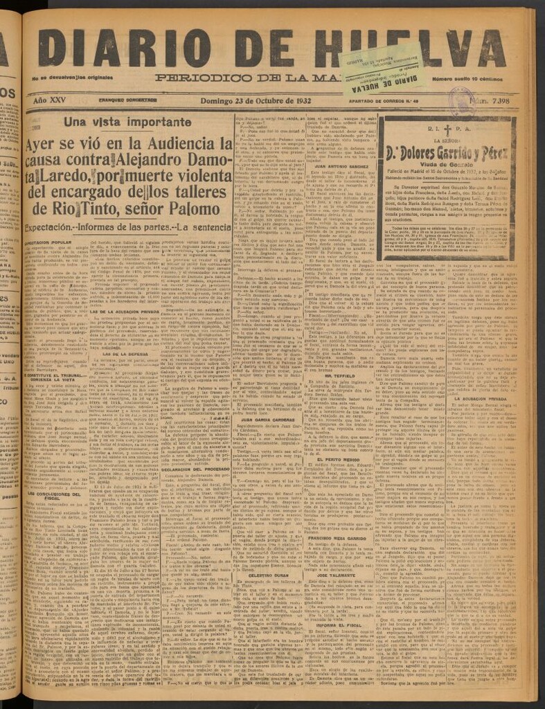 Miniatura de Diario de Huelva : periódico independiente del 23 de octubre de 1932