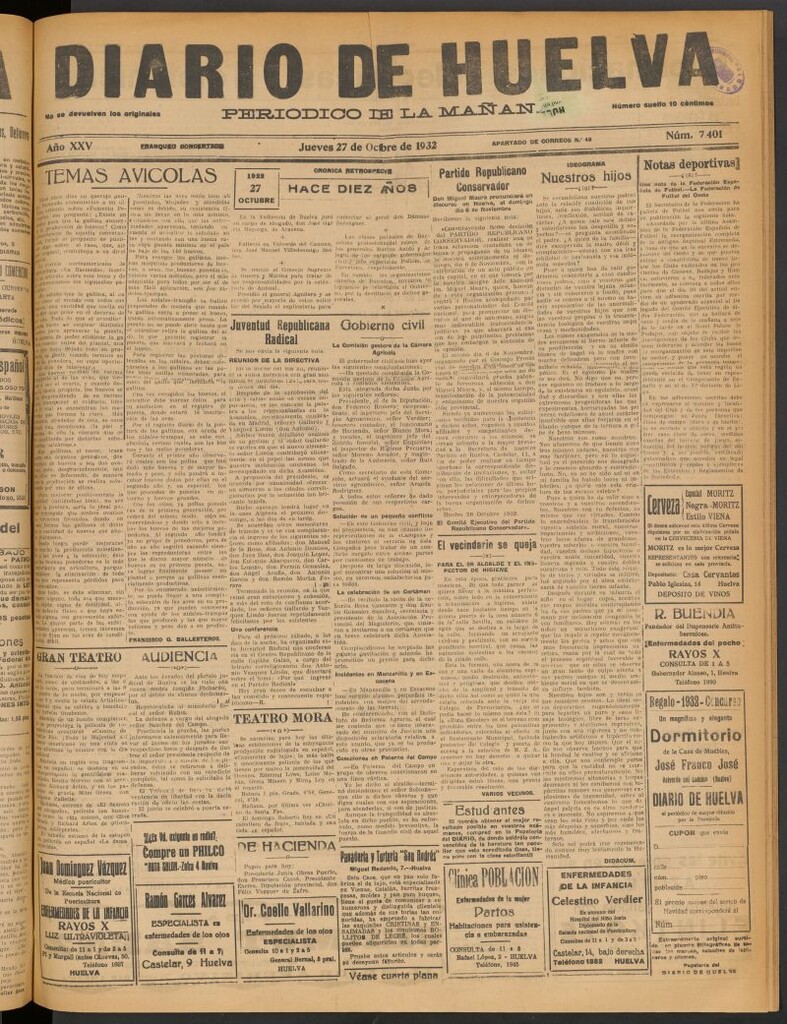 Miniatura de Diario de Huelva : periódico independiente del 27 de octubre de 1932