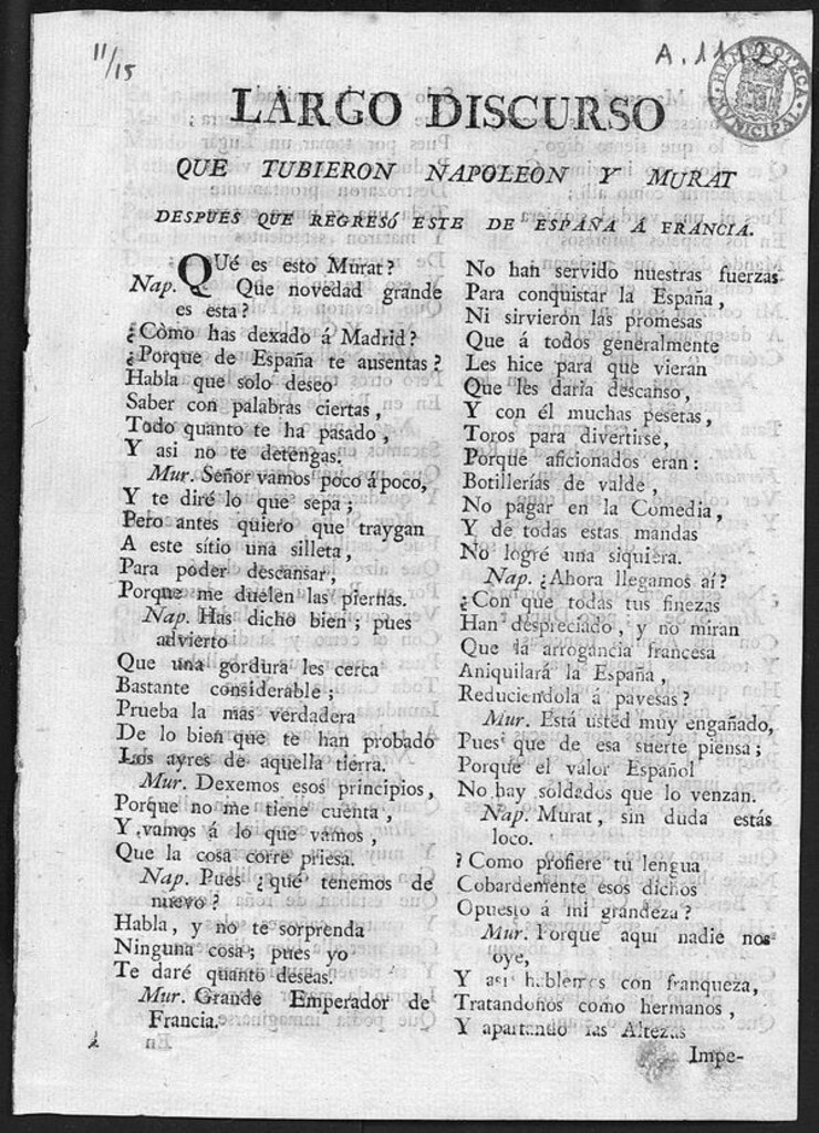 Miniatura de Largo discurso que tuvieron Napoleón y Murat después que regresó éste de España a Francia-- Reimp