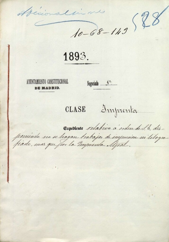 Miniatura de Expediente relativo a orden de S. A. disponiendo no se hagan trabajos de impresión ni litografiado, mas que por la imprenta Municipal.