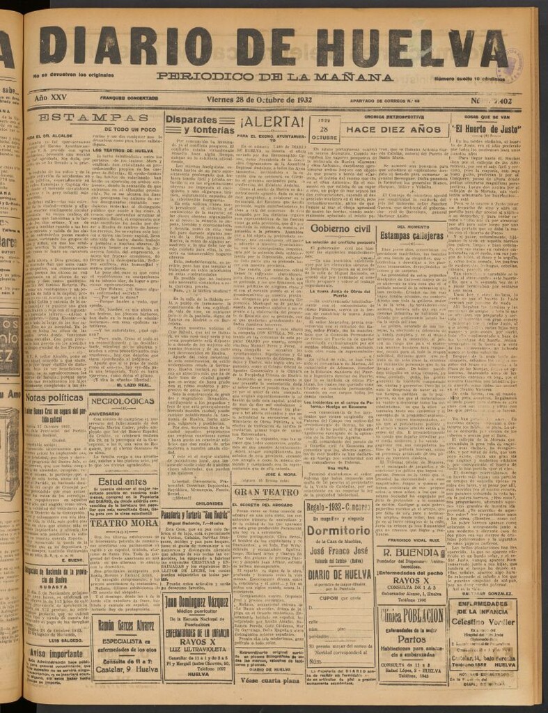 Miniatura de Diario de Huelva : periódico independiente del 28 de octubre de 1932