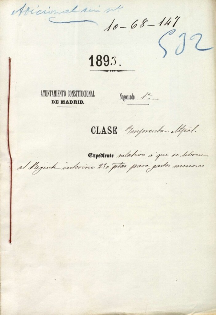 Miniatura de Expediente relativo a que se libren al Regente interino 250 ptas para gastos menores.