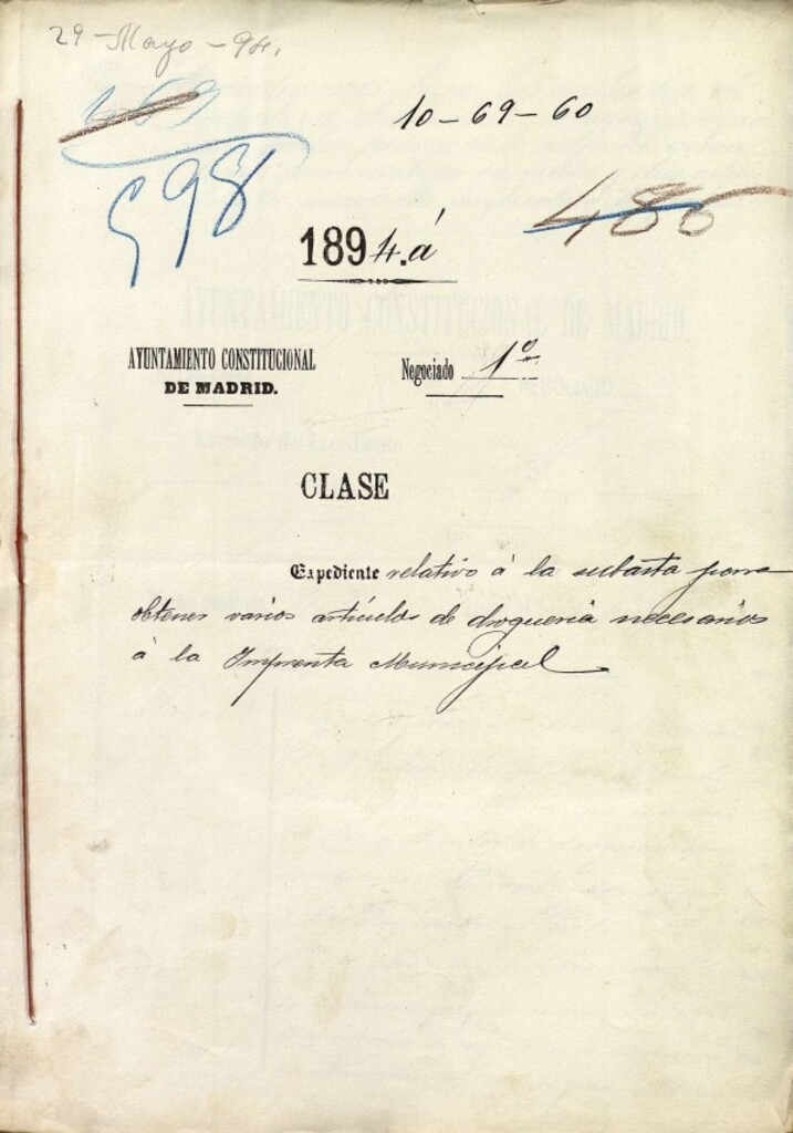 Miniatura de Expediente relativo a la subasta para obtener varios artículos de droguería necesarios a la Imprenta Municipal.
